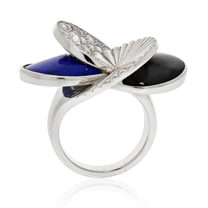 Carthttier 18K White Gold Onyx, Lapis And Diamond Ring