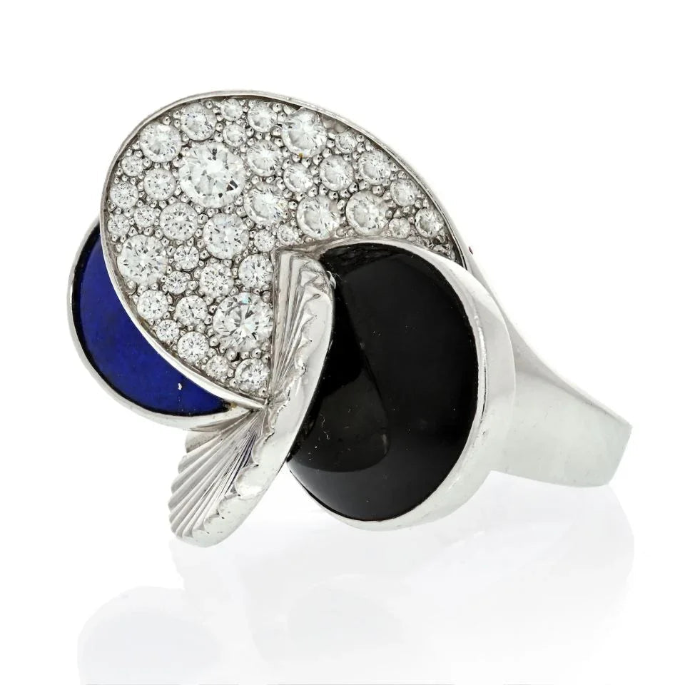 Carthttier 18K White Gold Onyx, Lapis And Diamond Ring