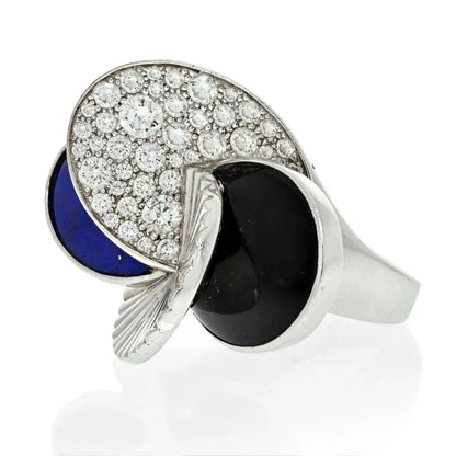 Carthttier 18K White Gold Onyx, Lapis And Diamond Ring