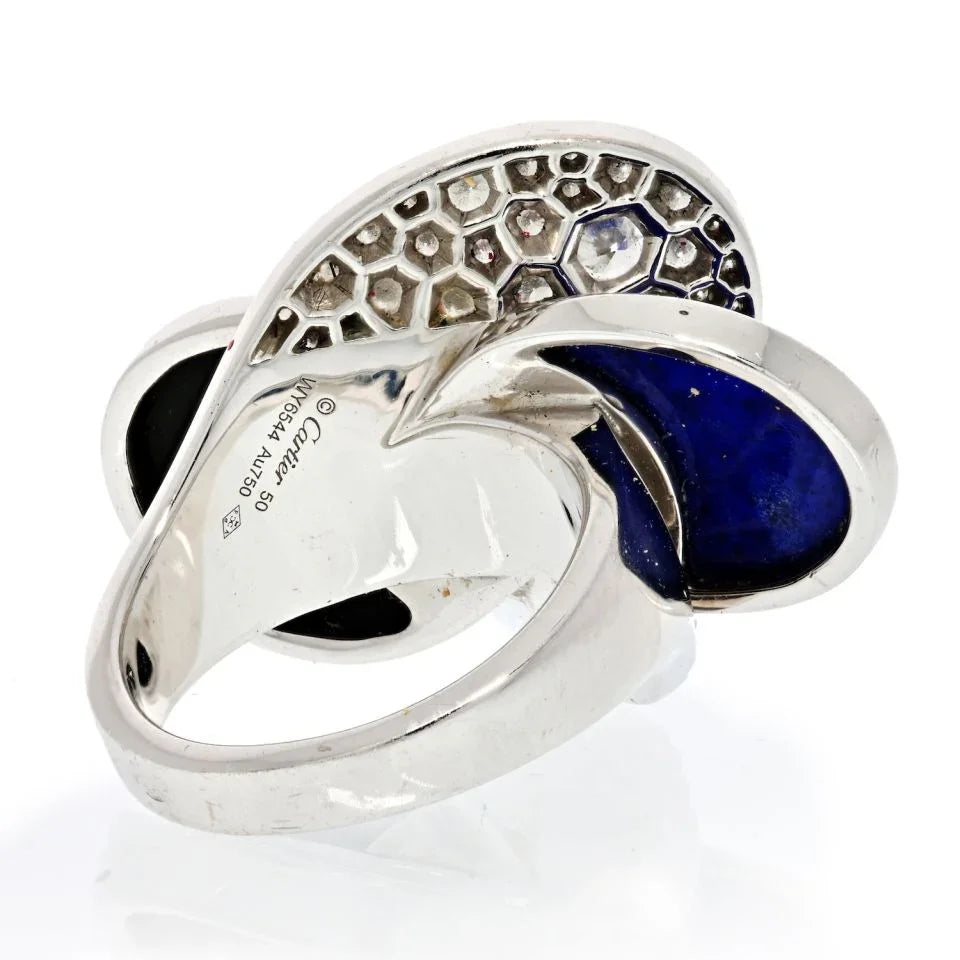Carthttier 18K White Gold Onyx, Lapis And Diamond Ring