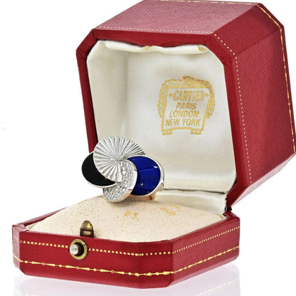 Carthttier 18K White Gold Onyx, Lapis And Diamond Ring