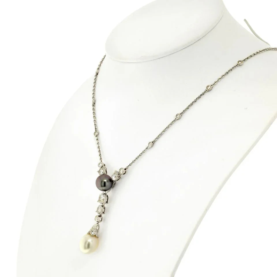 Carthttier 18K White Gold Pearl And Diamond Drop Pendant Necklace