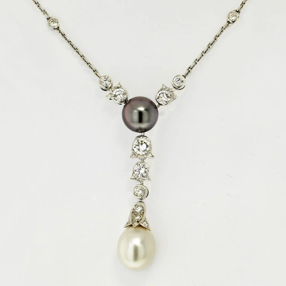 Carthttier 18K White Gold Pearl And Diamond Drop Pendant Necklace