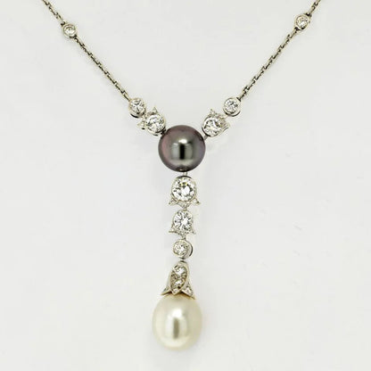 Carthttier 18K White Gold Pearl And Diamond Drop Pendant Necklace