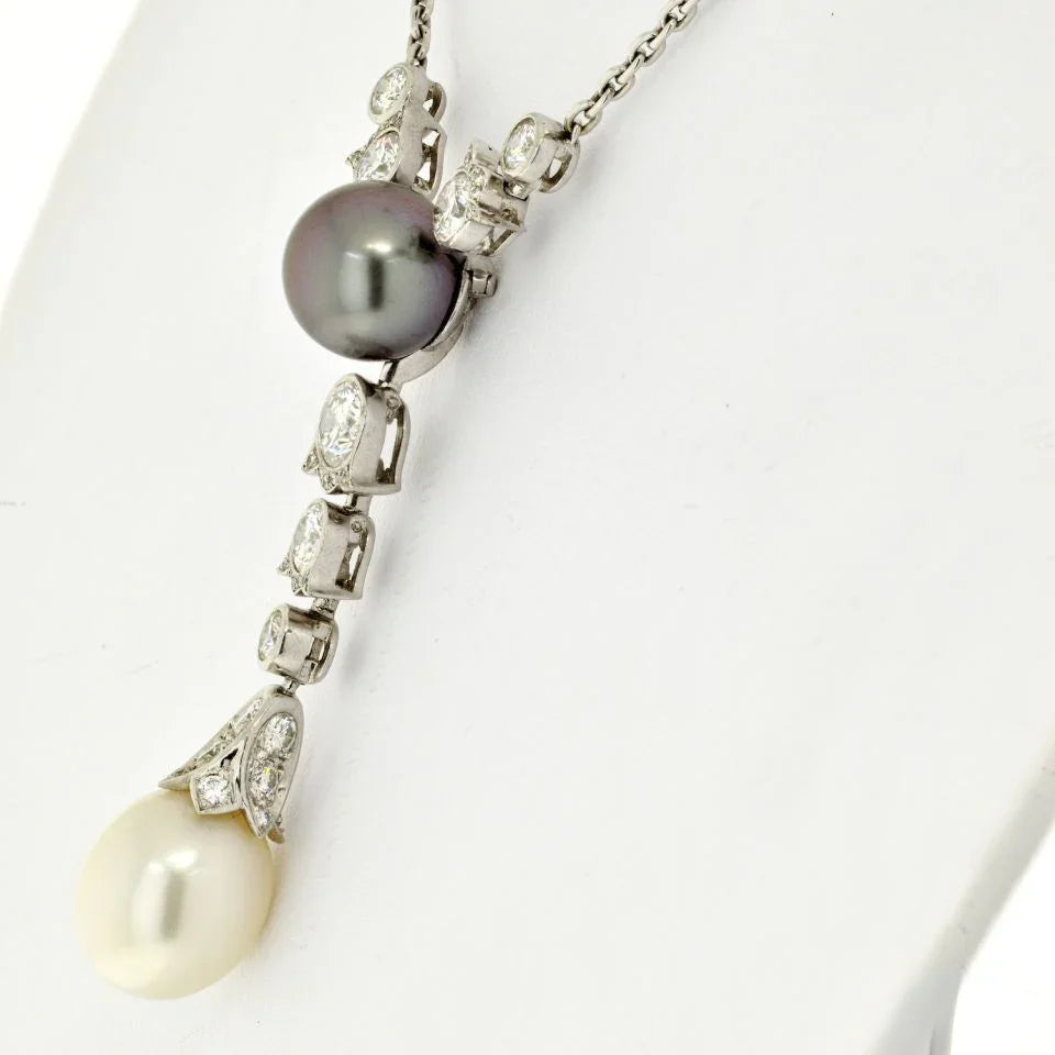 Carthttier 18K White Gold Pearl And Diamond Drop Pendant Necklace