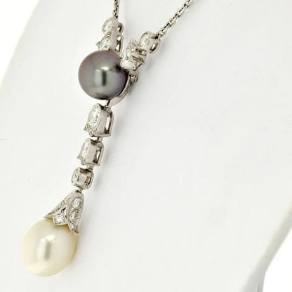 Carthttier 18K White Gold Pearl And Diamond Drop Pendant Necklace