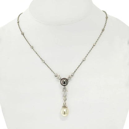 Carthttier 18K White Gold Pearl And Diamond Drop Pendant Necklace