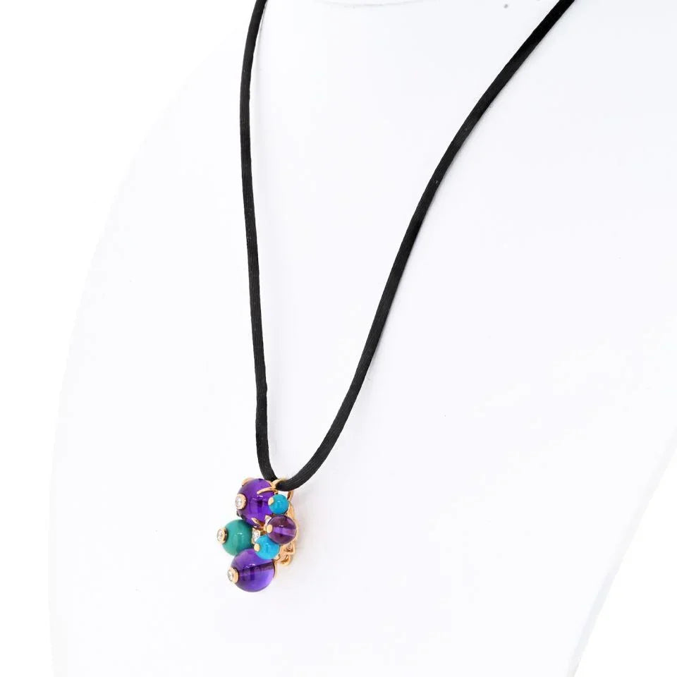 Carthttier 18K Yellow Gold Delices De Goa Turquoise and Amethyst Pendant