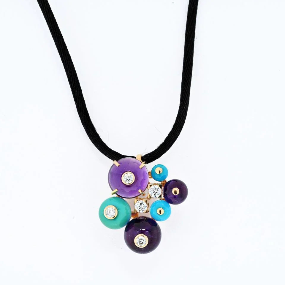 Carthttier 18K Yellow Gold Delices De Goa Turquoise and Amethyst Pendant