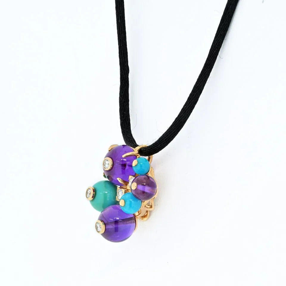 Carthttier 18K Yellow Gold Delices De Goa Turquoise and Amethyst Pendant