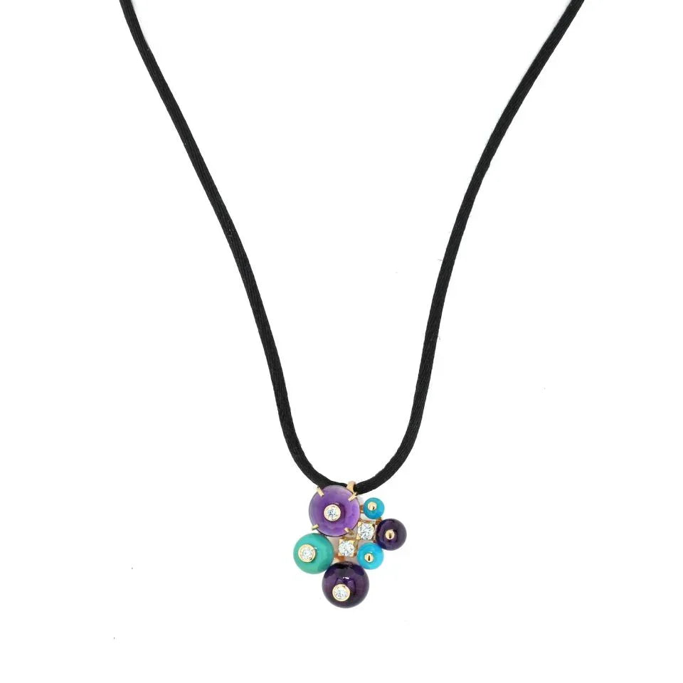 Carthttier 18K Yellow Gold Delices De Goa Turquoise and Amethyst Pendant