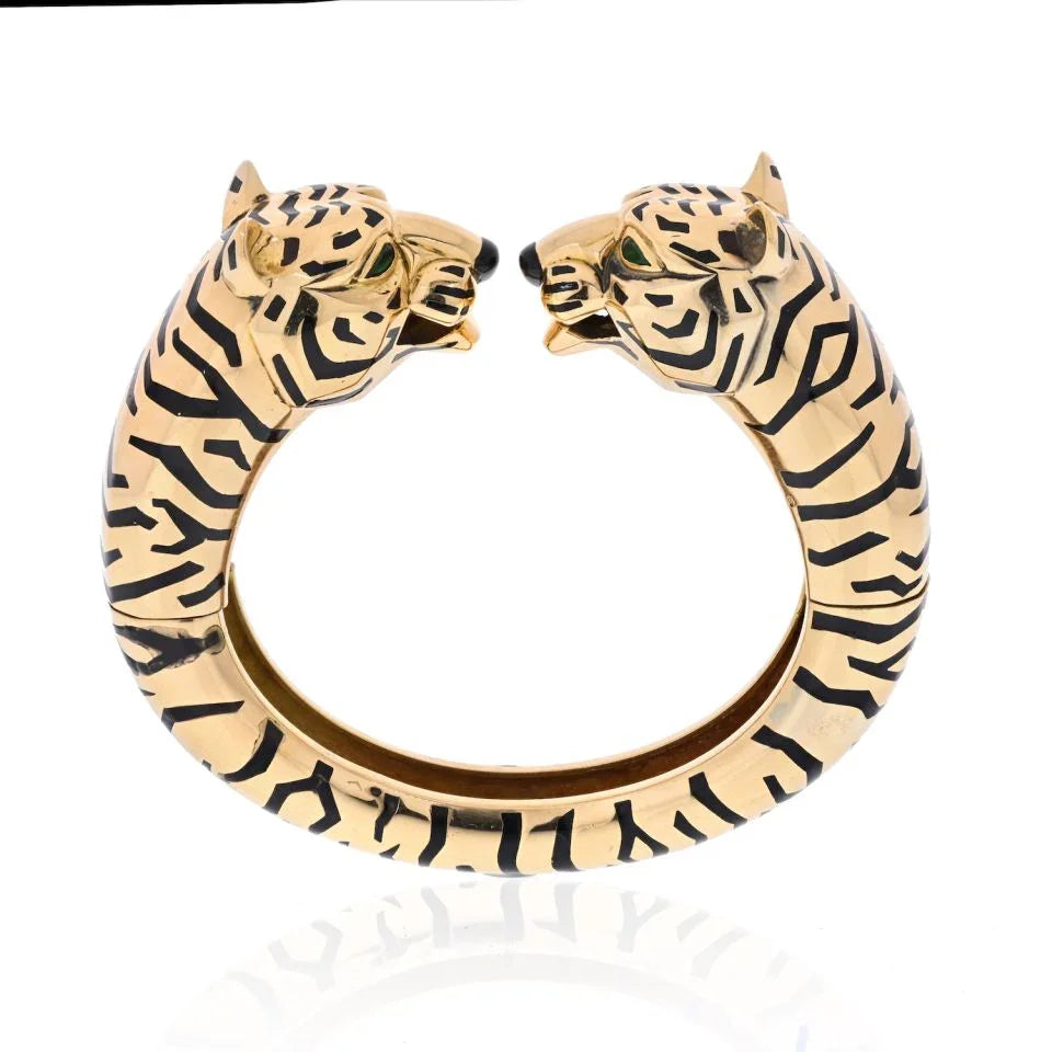 Carthttier 18K Yellow Gold Double Head Bangle Bracelet