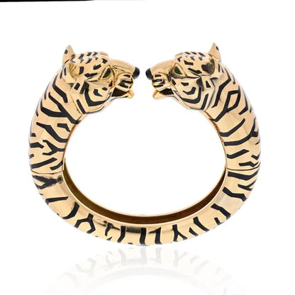 Carthttier 18K Yellow Gold Double Head Bangle Bracelet