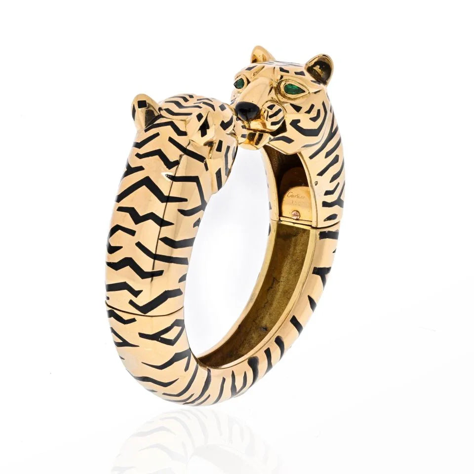 Carthttier 18K Yellow Gold Double Head Bangle Bracelet