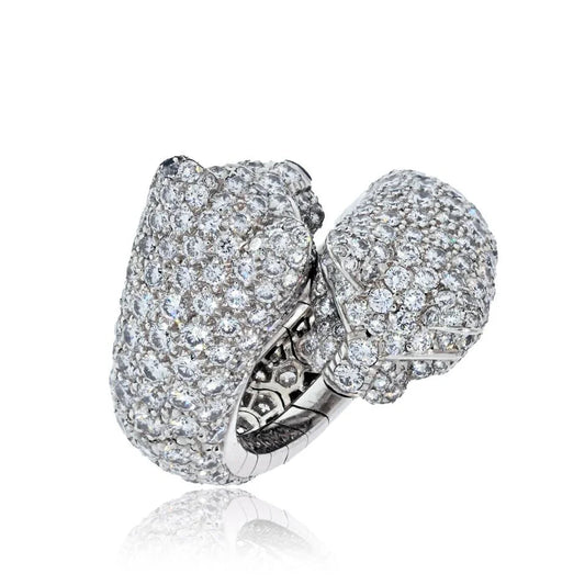 Carthttier 18K White Gold Lakarda Double Panthere Head Paved Diamond Ring