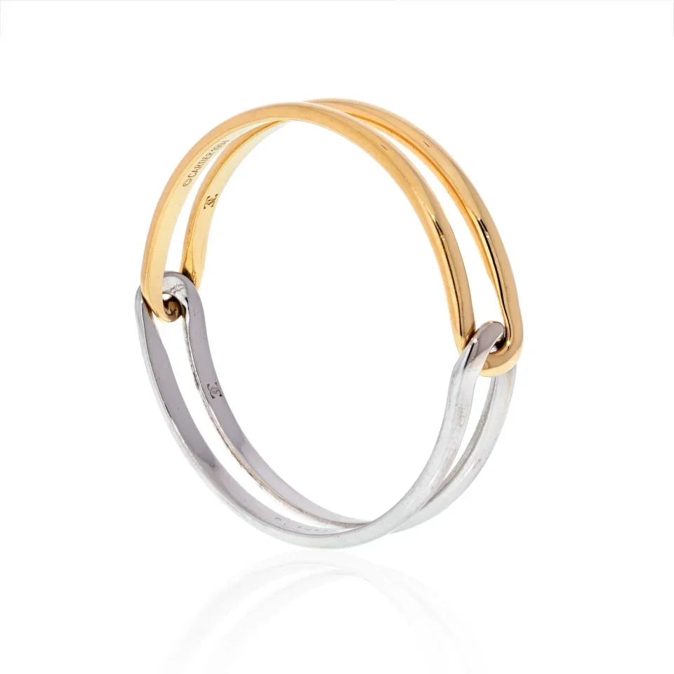 Carthttier 18K Two Tone Interlocking Bangle Slip On Bracelet