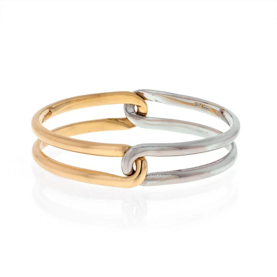 Carthttier 18K Two Tone Interlocking Bangle Slip On Bracelet