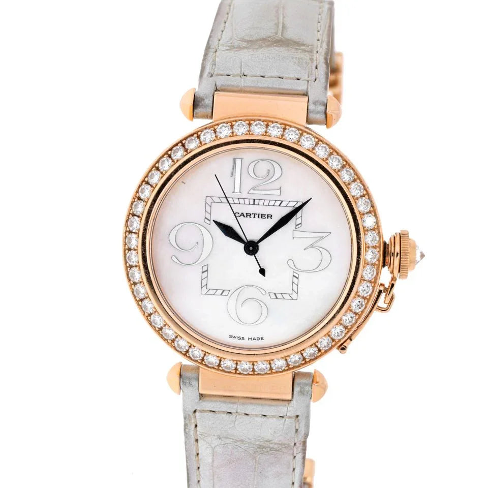 Carthttier Pasha 18K Rose Gold Ladies Diamond Round White Dial 42mm Women Watch