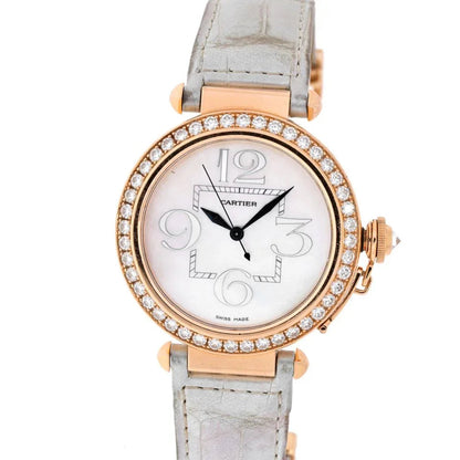 Carthttier Pasha 18K Rose Gold Ladies Diamond Round White Dial 42mm Women Watch