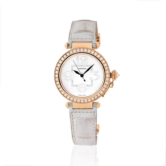 Carthttier Pasha 18K Rose Gold Ladies Diamond Round White Dial 42mm Women Watch