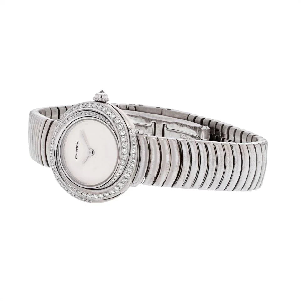 Carthttier Trinity 18K White Gold Diamond Bezel White Cream Dial Women Watch