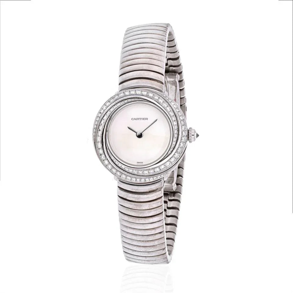 Carthttier Trinity 18K White Gold Diamond Bezel White Cream Dial Women Watch
