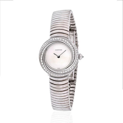 Carthttier Trinity 18K White Gold Diamond Bezel White Cream Dial Women Watch