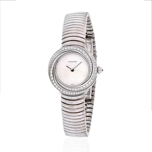 Carthttier Trinity 18K White Gold Diamond Bezel White Cream Dial Women Watch