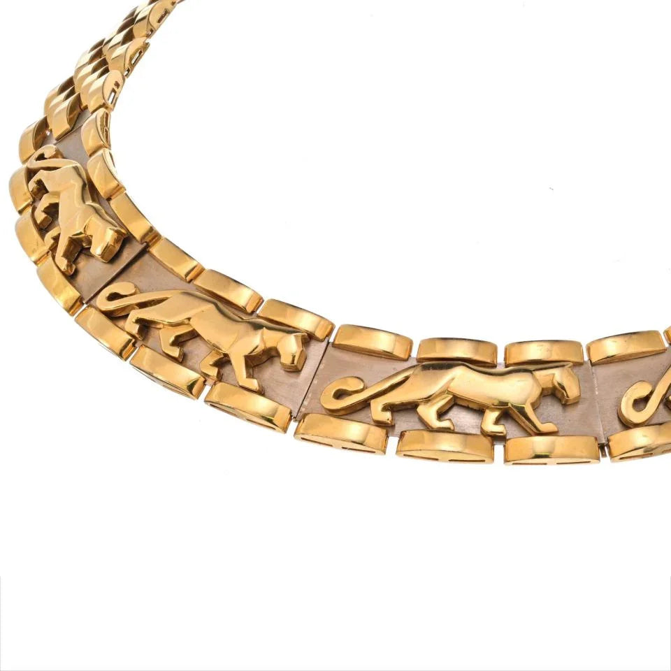 Carthttier 18K Two Tone Walking Panthere Collar Necklace