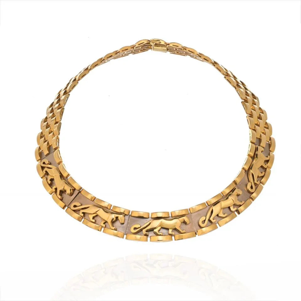 Carthttier 18K Two Tone Walking Panthere Collar Necklace