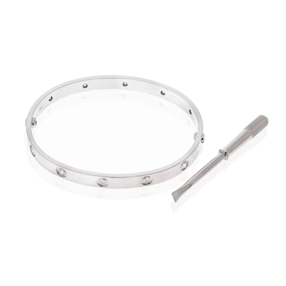 Carthttier 18K White Gold 10 Diamond Love With Screw Driver SZ19 Bracelet