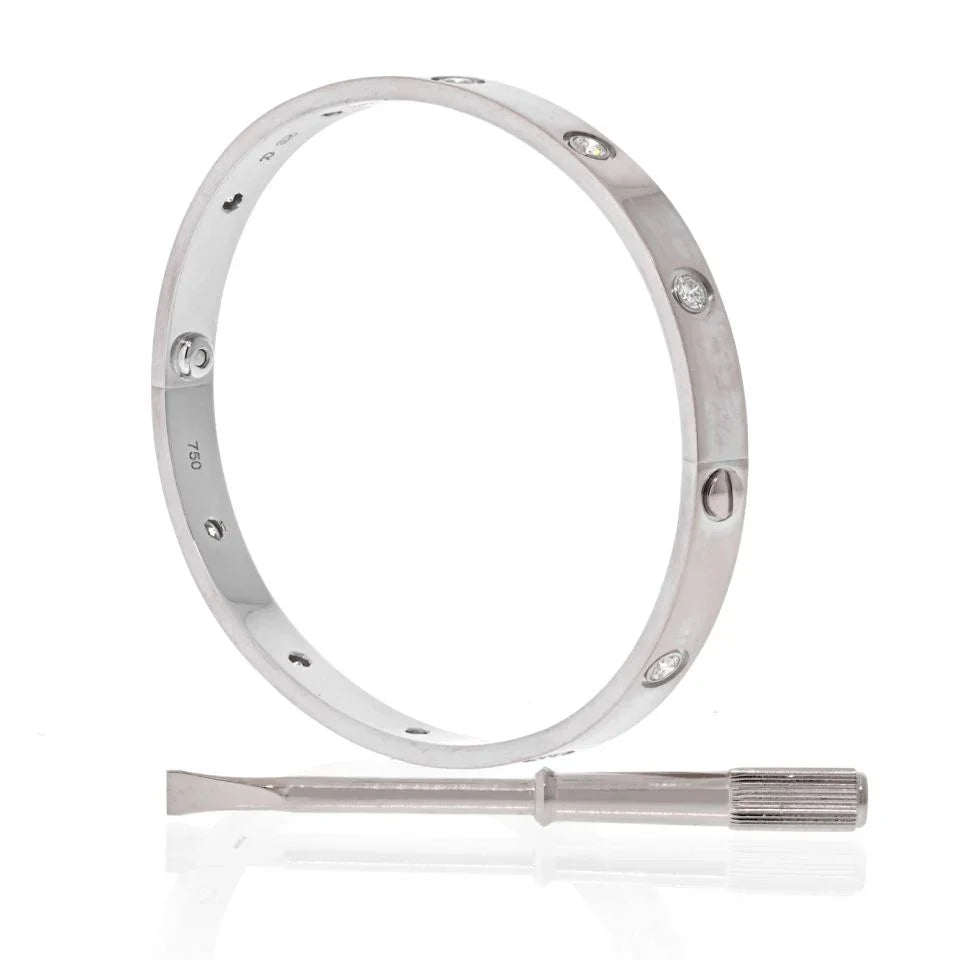 Carthttier 18K White Gold 10 Diamond Love With Screw Driver SZ19 Bracelet