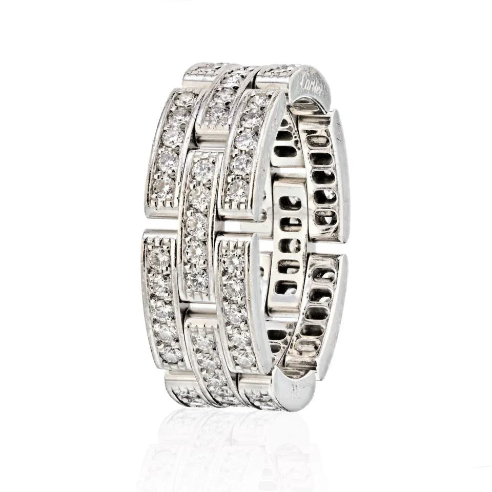 Carthttier 18K White Gold Maillon Panthere Three Diamond Row Ring