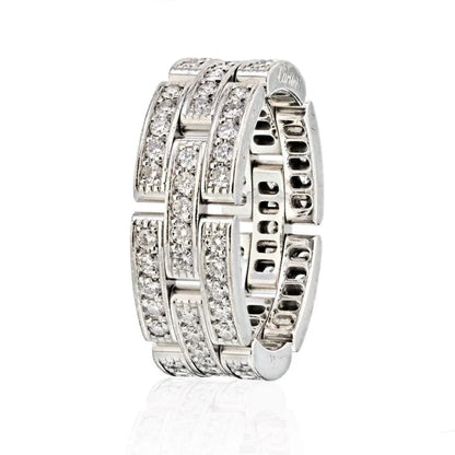Carthttier 18K White Gold Maillon Panthere Three Diamond Row Ring