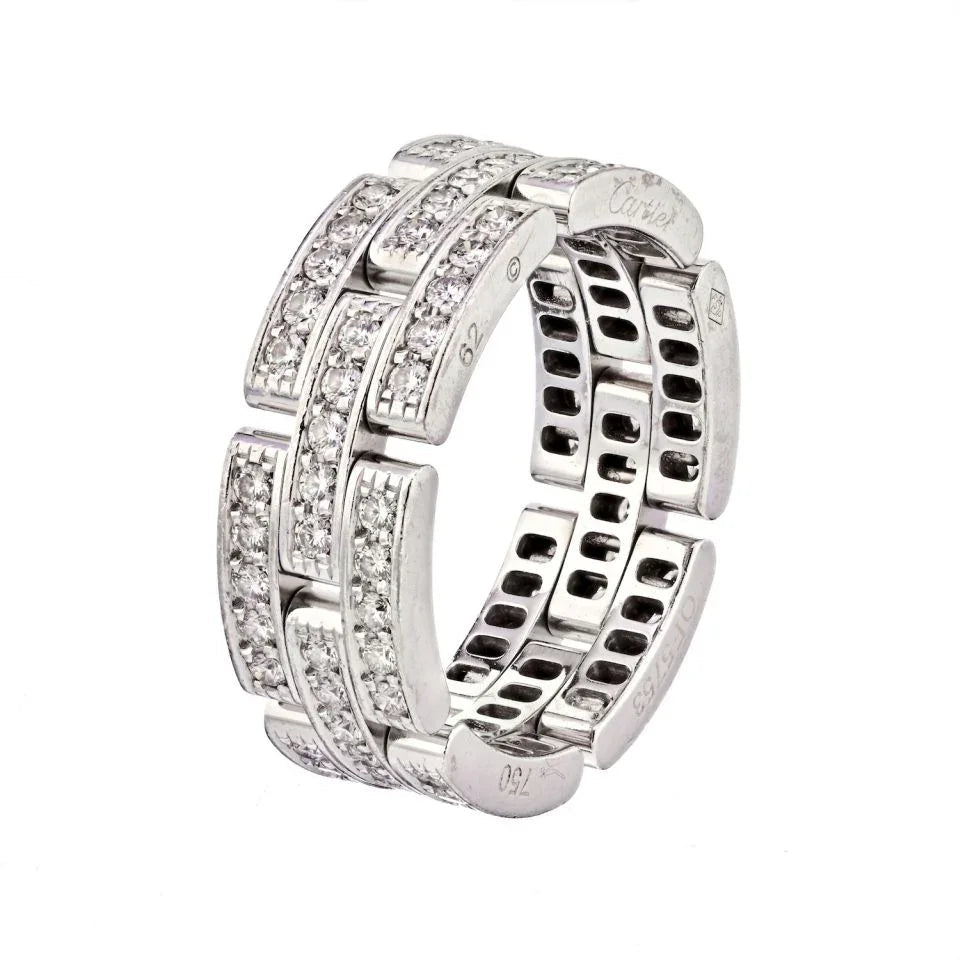 Carthttier 18K White Gold Maillon Panthere Three Diamond Row Ring