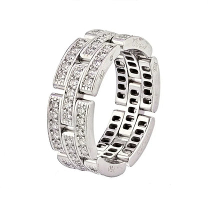 Carthttier 18K White Gold Maillon Panthere Three Diamond Row Ring