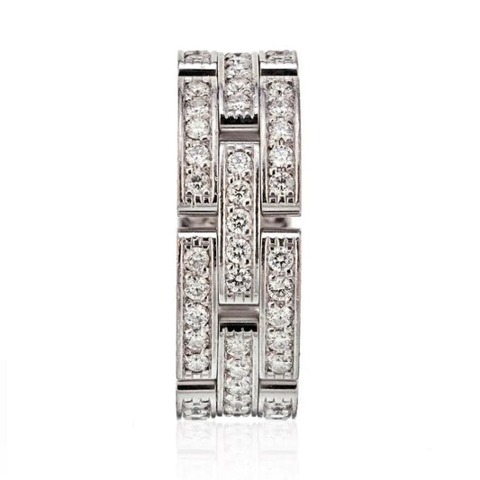 Carthttier 18K White Gold Maillon Panthere Three Diamond Row Ring