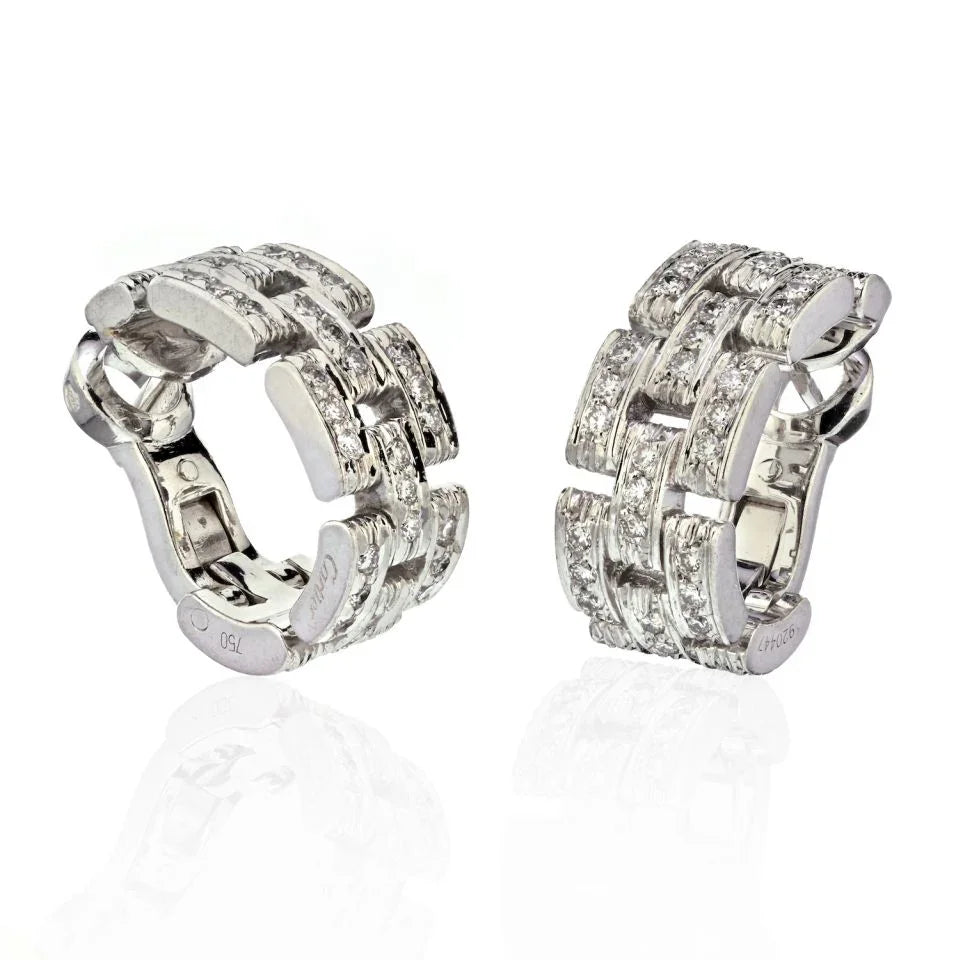 Carthttier 18K White Gold Maillon Diamond Huggie Earrings