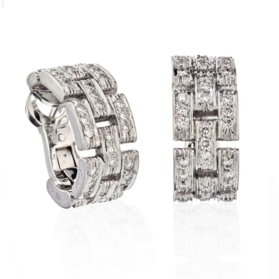 Carthttier 18K White Gold Maillon Diamond Huggie Earrings