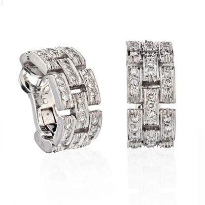 Carthttier 18K White Gold Maillon Diamond Huggie Earrings