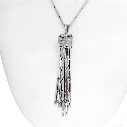 Carthttier 18K White Gold Diamond Panthere Tassel Pendant On A Carthttier Chain Necklace