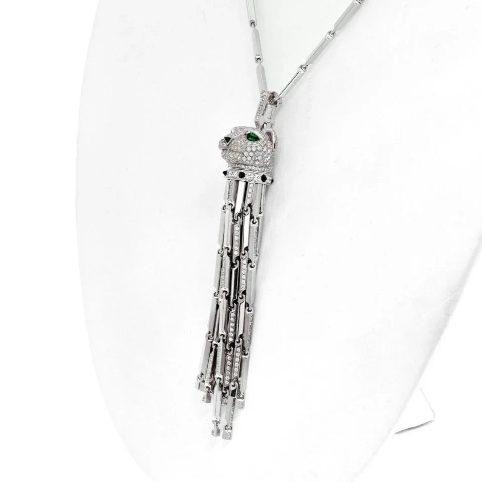 Carthttier 18K White Gold Diamond Panthere Tassel Pendant On A Carthttier Chain Necklace