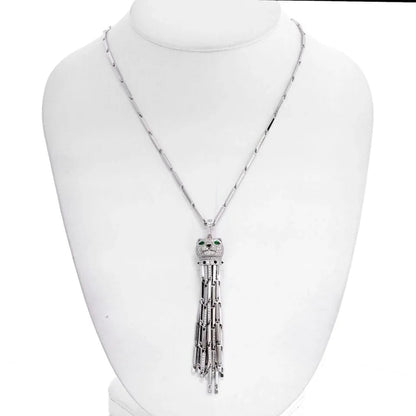 Carthttier 18K White Gold Diamond Panthere Tassel Pendant On A Carthttier Chain Necklace