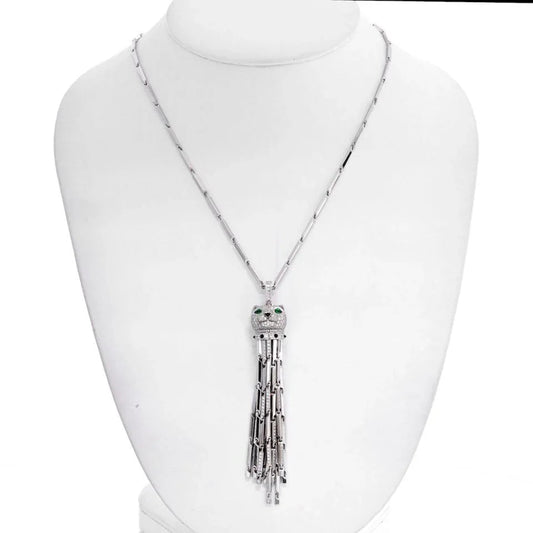 Carthttier 18K White Gold Diamond Panthere Tassel Pendant On A Carthttier Chain Necklace