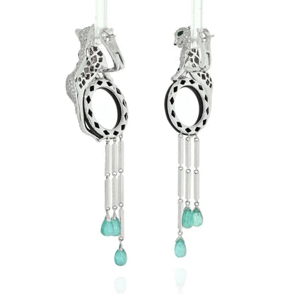 Carthttier 18K White Gold Panthere De Carthttier Onyx And Emerald Tassels Earrings