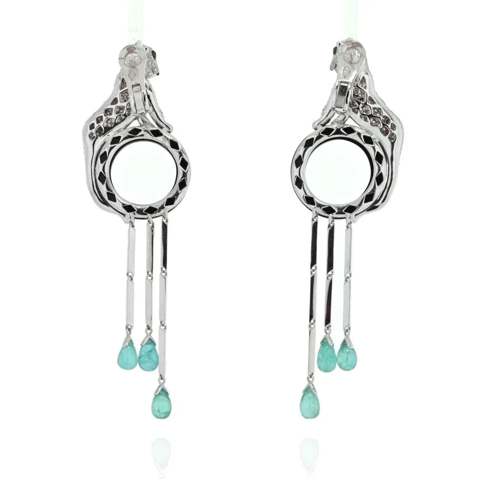 Carthttier 18K White Gold Panthere De Carthttier Onyx And Emerald Tassels Earrings