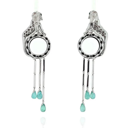 Carthttier 18K White Gold Panthere De Carthttier Onyx And Emerald Tassels Earrings