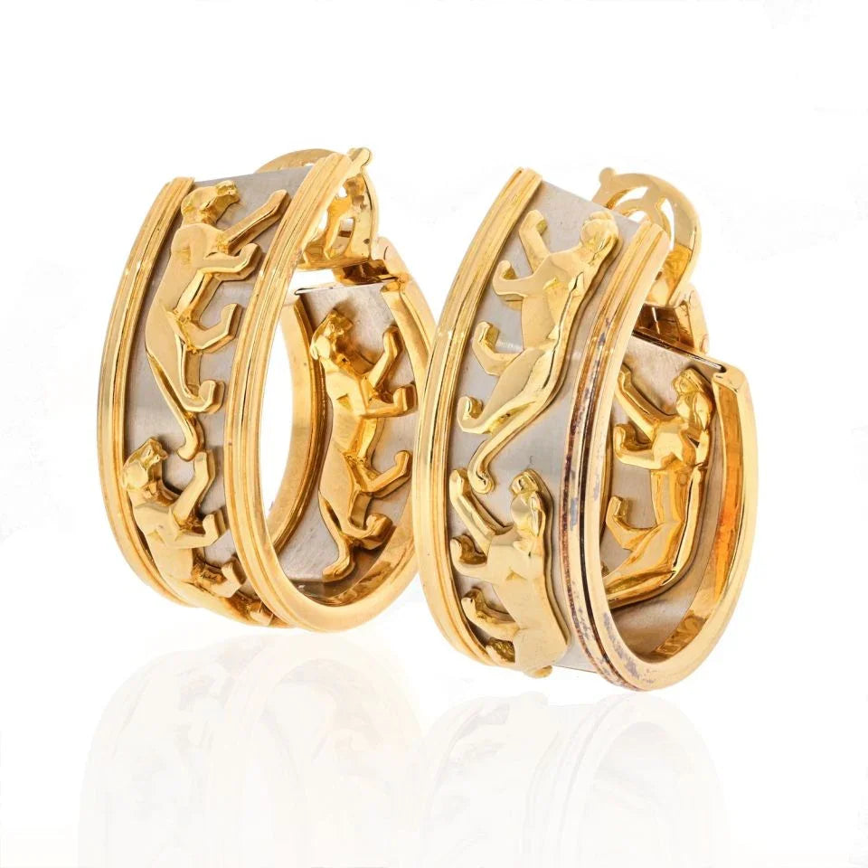 Carthttier 18K Two Tone Walking Panther Vintage Hoop Earrings