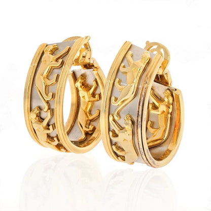 Carthttier 18K Two Tone Walking Panther Vintage Hoop Earrings