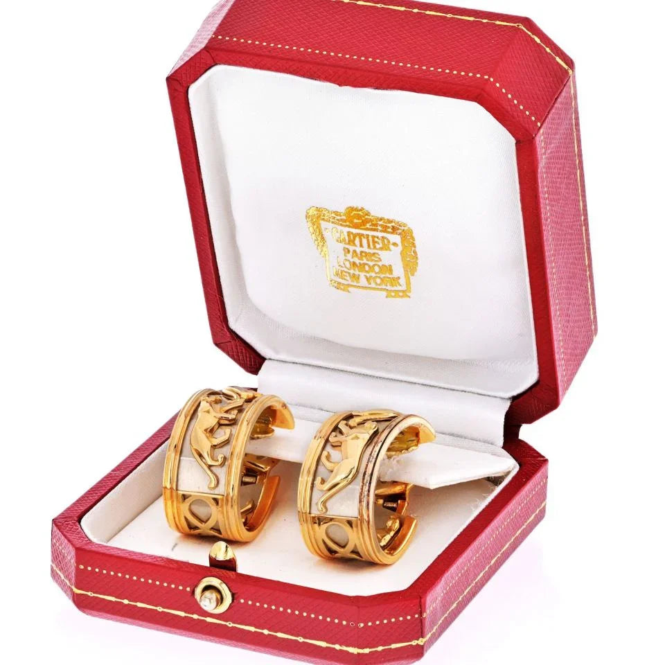 Carthttier 18K Two Tone Walking Panther Vintage Hoop Earrings